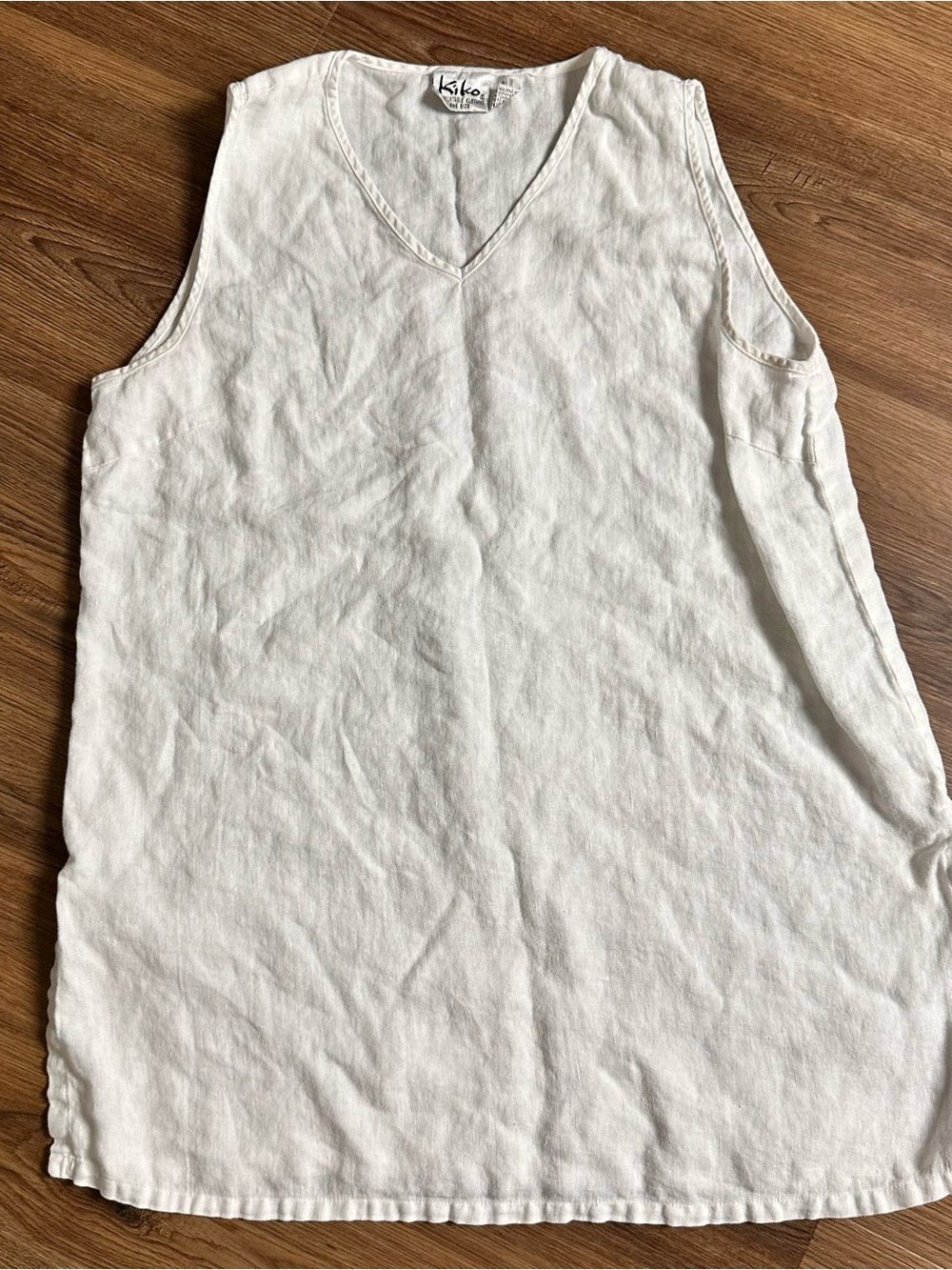 Kiko Sleeveless 100% Linen Tunic Top White One Size V-Neck Boho Coastal Beach